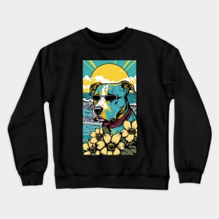 American Staffordshire Terrier PitBull Dog Vibrant Tropical Flower Tall Retro Vintage Digital Pop Art Portrait 5 Crewneck Sweatshirt